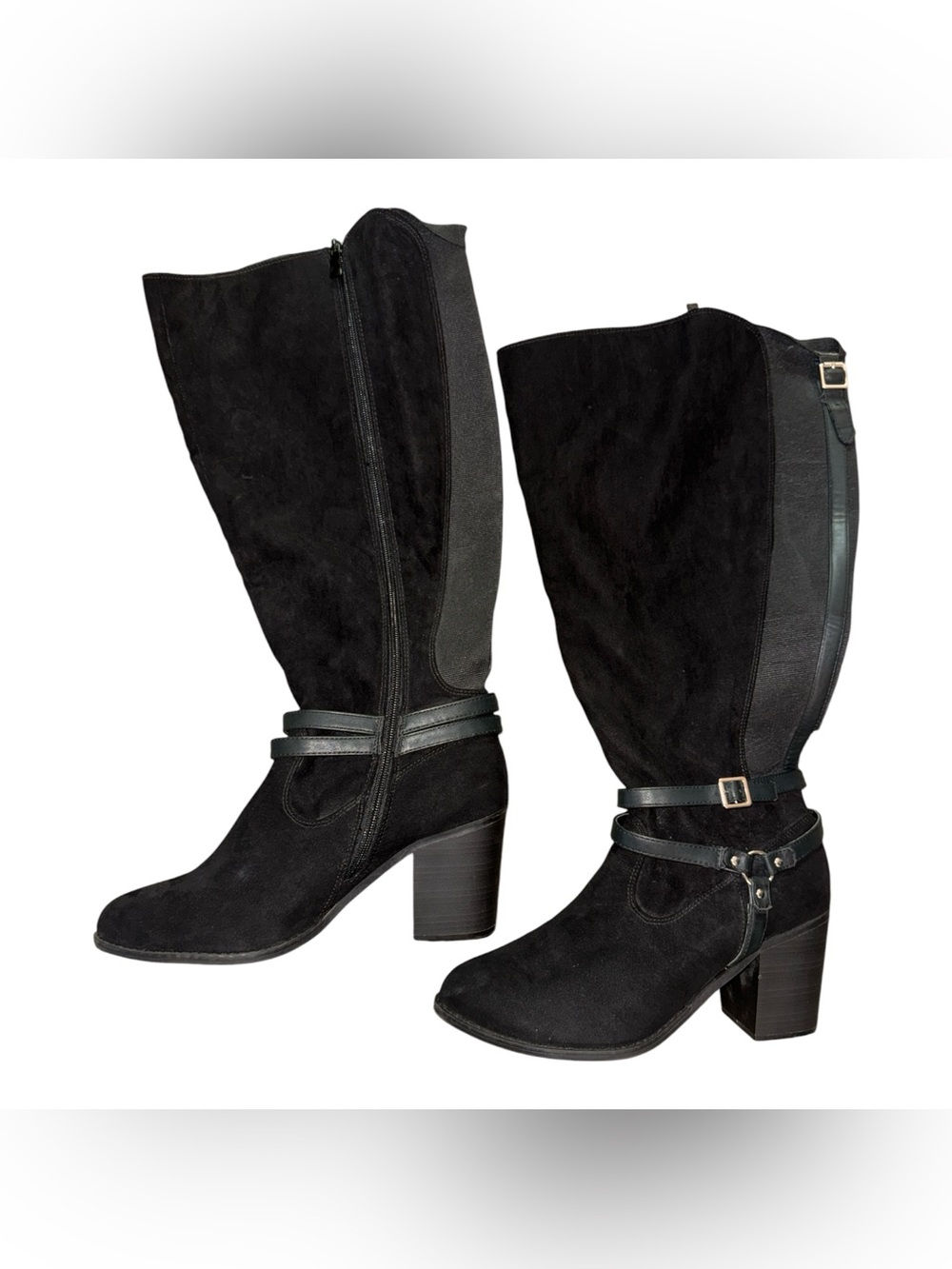 Dr. Scholls Black Suede Over the Knee Heeled Boots - Women's Size 10.5 Fall Shoe - Picture 2 of 8